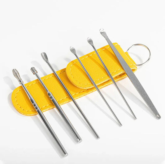 Ear Wax Removal Tool Kit – 6 Pcs Stainless Steel with Leather Pouch