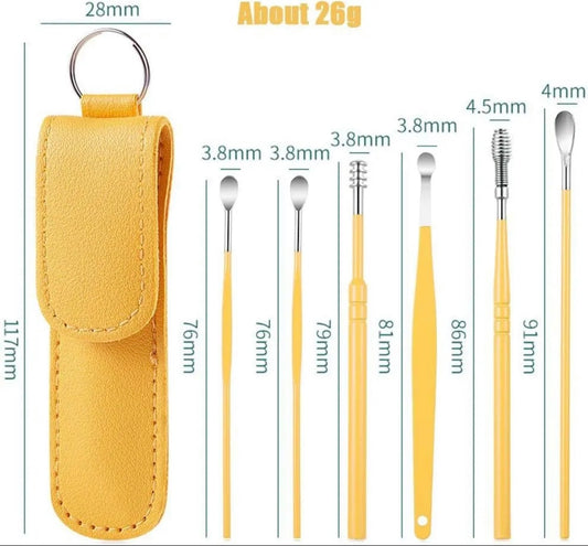 Ear Wax Removal Tool Kit – 6 Pcs Stainless Steel with Leather Pouch