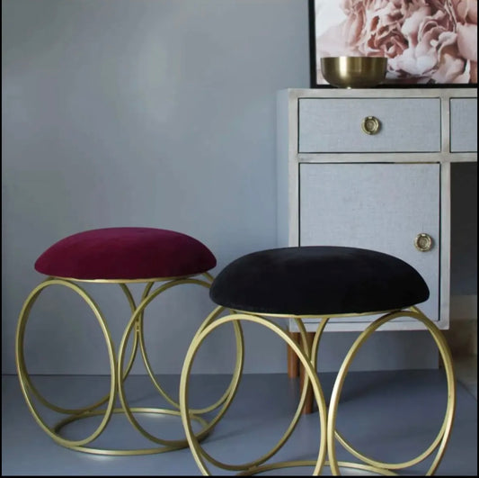 Nestroots Metallic Ottoman Pouf for Living Room | Gold Ring Legs | Modern Sitting Stool