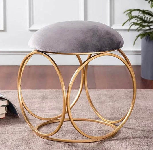 Nestroots Metallic Ottoman Pouf for Living Room | Gold Ring Legs | Modern Sitting Stool